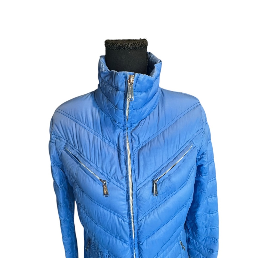 Michael Kors Women’s Blue Quilted Down Puffer Jacket with High Collar Size Large - Picture 2 of 10